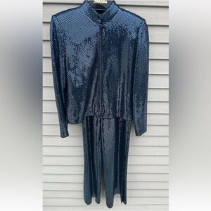 St. John Couture Marie Teal/Blue  Sequin Suit Set Size 2